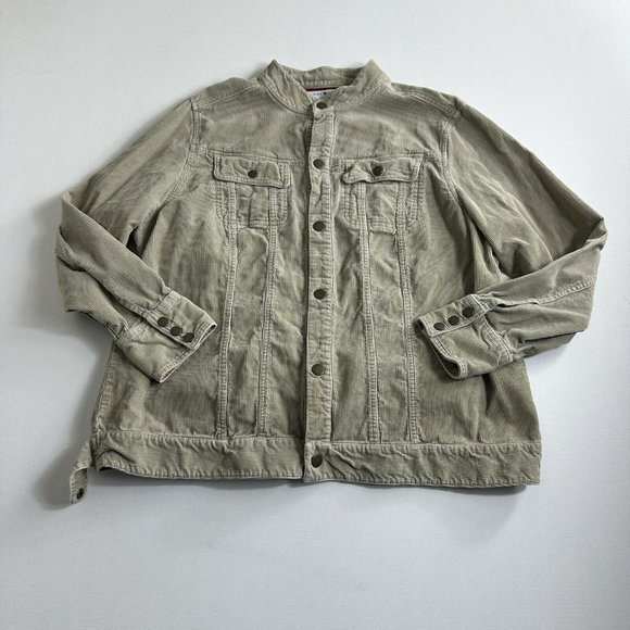 Vintage Tommy Hilfiger Woman Corduroy Trucker Jacket 2X Tan Cotton‎ Band Collar - Picture 1 of 12